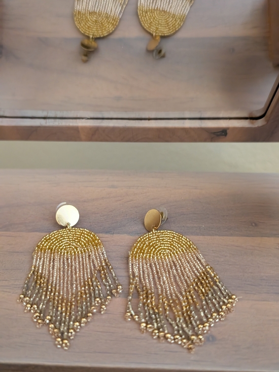 Jewelry - Gold Beaded Fringe Drop Earrings - Women Jewelry